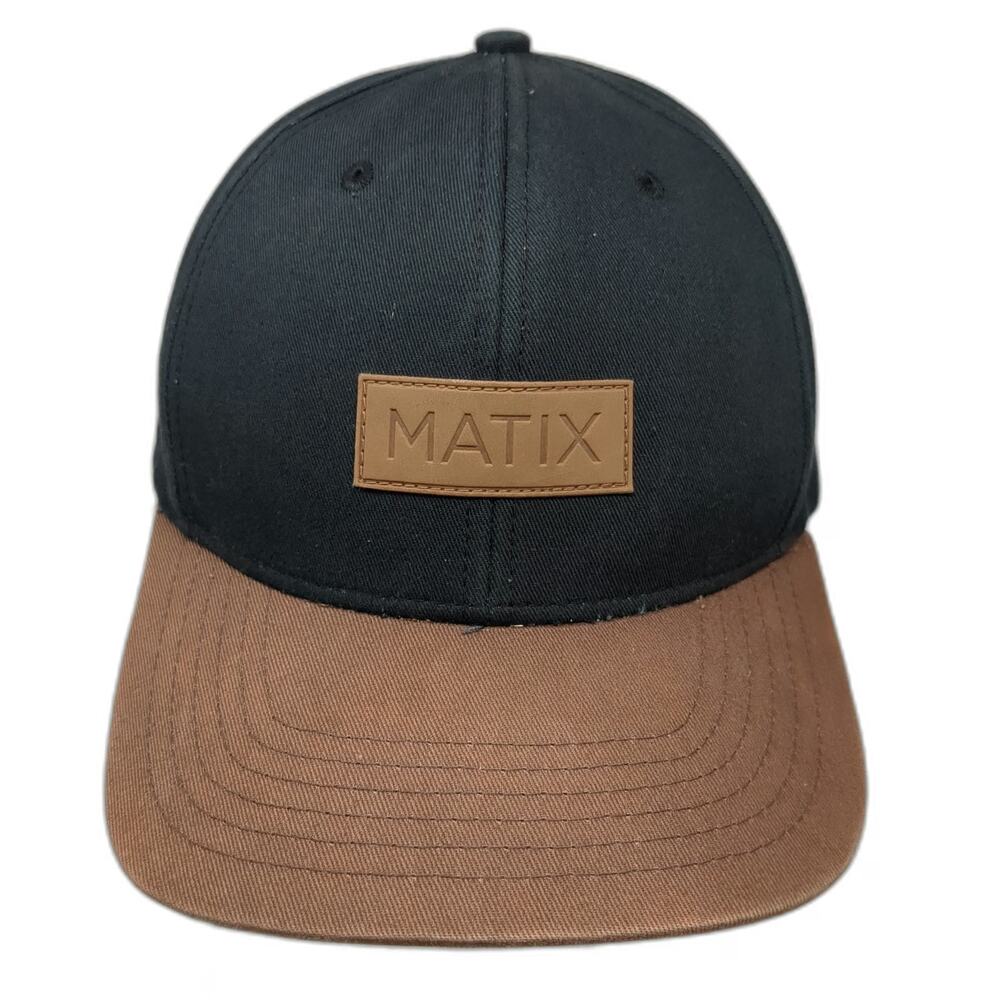 Matix Snapback Black Brown One Size Leather Patch Two Tone Structured Crown Hat
